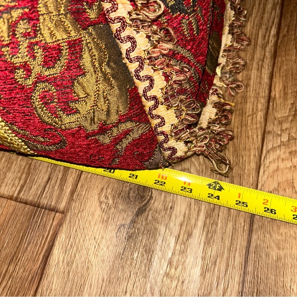 Tapestry Travel Bag Large Burgandy Embroidered Gold Boho Fringed Trim With Strap - Picture 10 of 12